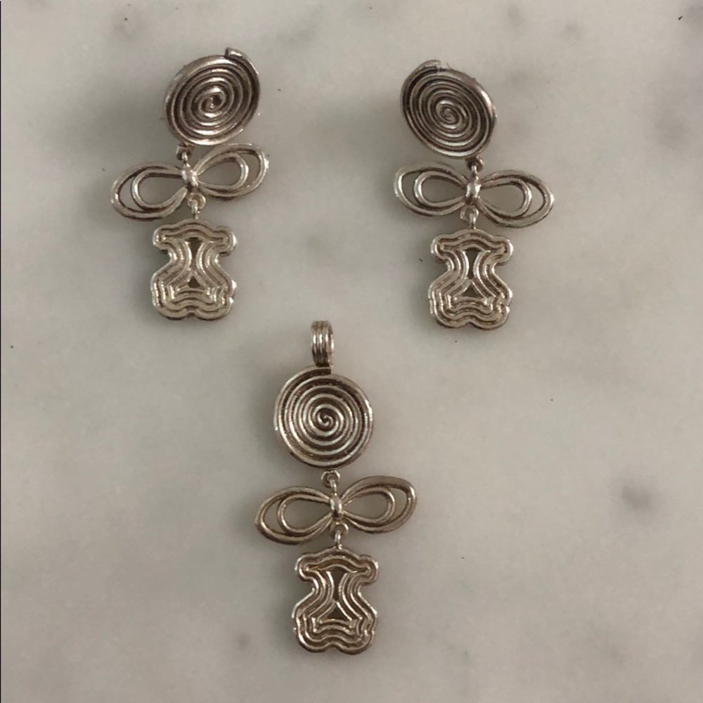 Tous Silver Pendant and Earrings